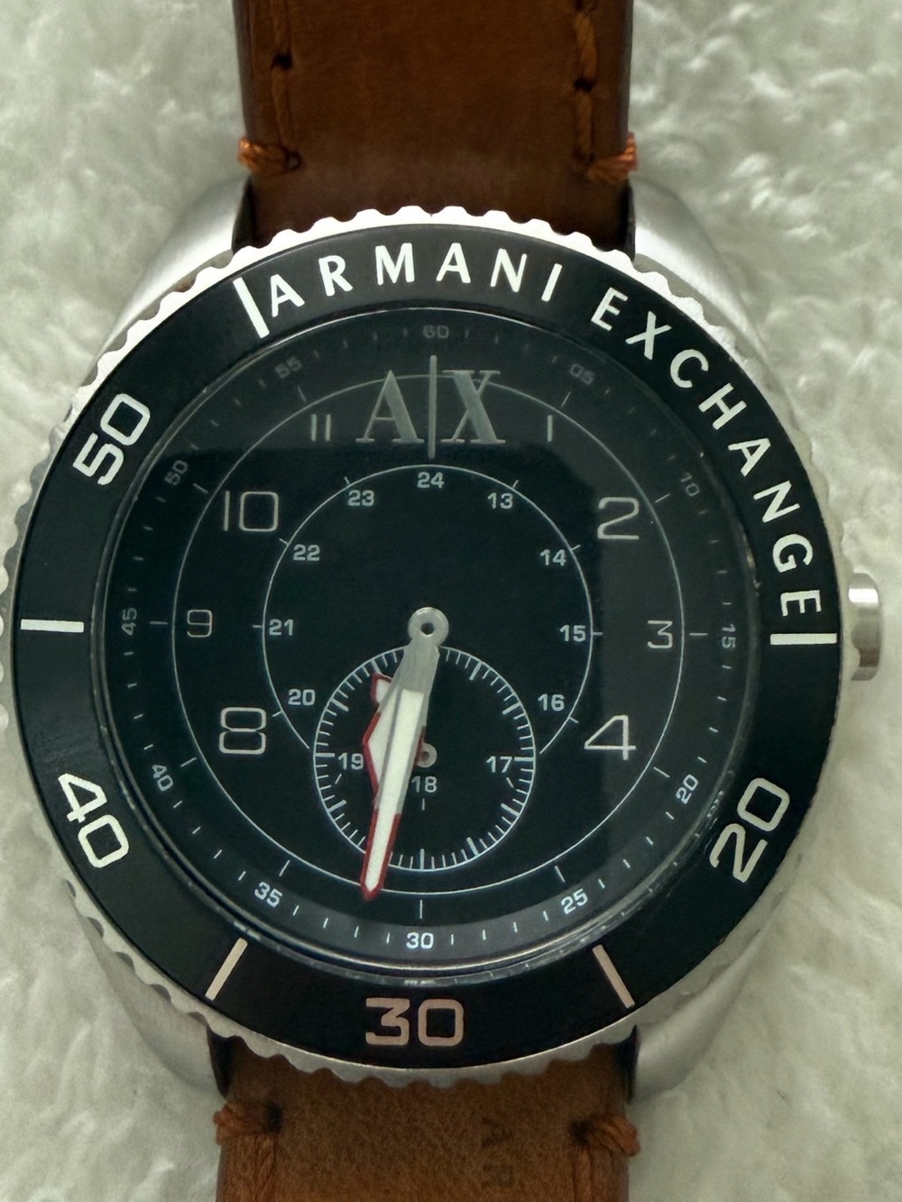 Armani Exchange Black Dial Watch with Brown Leather Strap